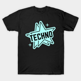 TECHNO  - 2 Stars Logo (black/mint blue) T-Shirt